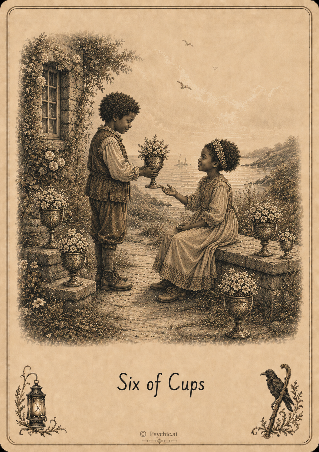Six of Cups tarot card illustration